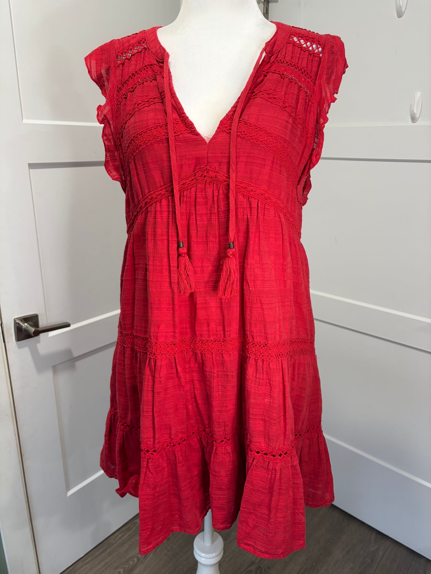 Red Flutter Sleeve Dress