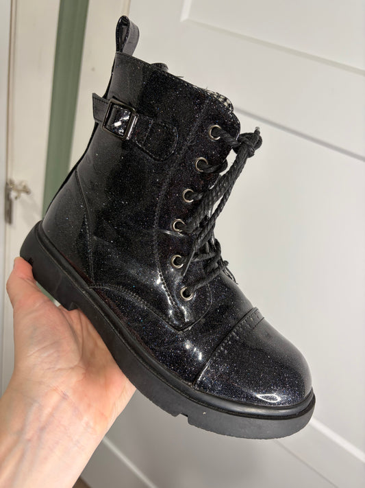 Sparkly Black Combat Boots