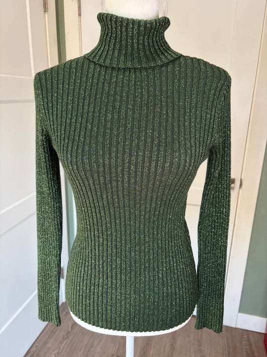 Shimmer Green Turtleneck Lightweight Sweater